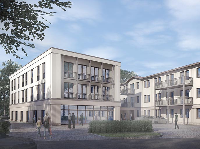 Das Projekt zeigt das Modell eines aktuellen Projektes von Wittfoth Bauträger: Die Puschkinstraße in Rathenow, wo ein moderner dreistöckiger Neubau entsteht, von der Vorderseite aus nähe Berlin in Brandenburg..